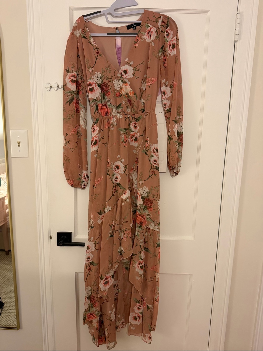Lulu’s Floral Blush Wrap Maxi Dress with Long Sleeves